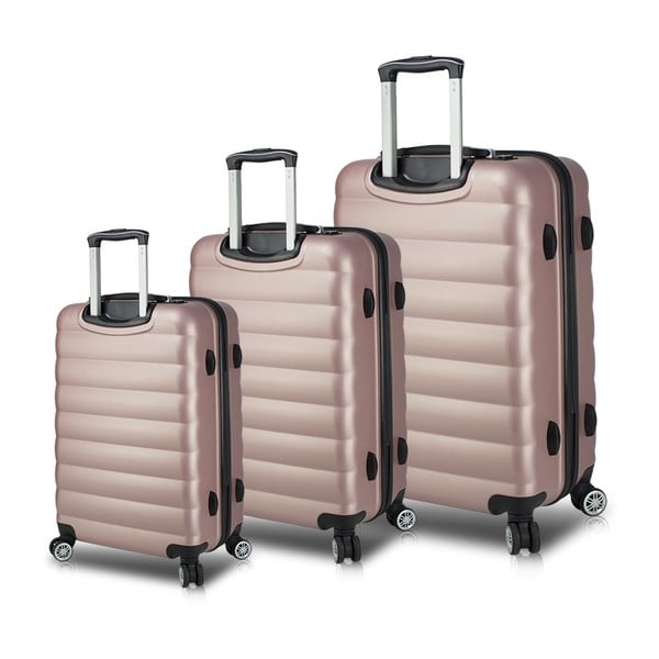 Set od 3 ružičasta putna kovčega na kotačima s USB priključcima My Valice RESSO Travel Set