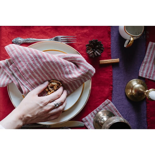 Crveni/u prirodnoj boji podmetači za čaše u setu 4 kom – Linen Tales-image-3