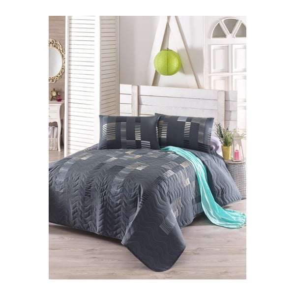 Set od pamučnog pokrivača i jastučnice Trace Anthracite, 160 x 220 cm