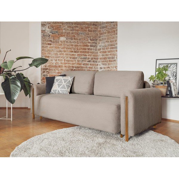 Svjetlo smeđa sklopiva/s prostorom za odlaganje sofa od samta 244 cm Arcadova – ELTAP-image-3