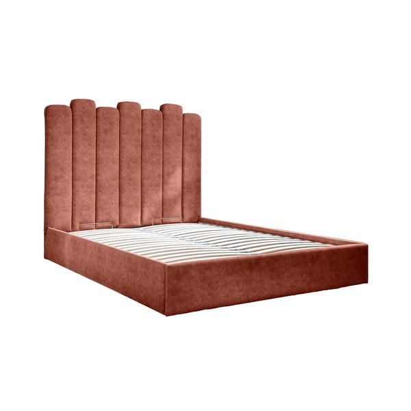 Tapecirani bračni krevet s prostorom za pohranu s podnicom 140x200 cm u boji cigle Dreamy Aurora - Miuform