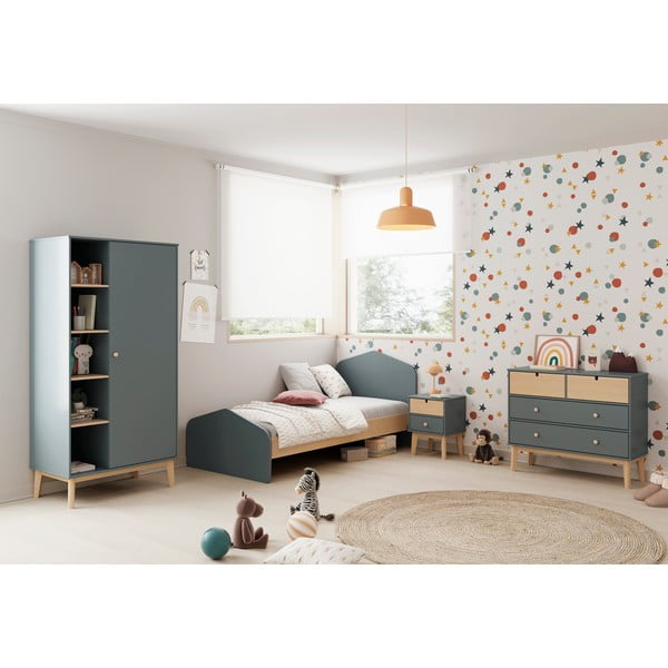 Dječji krevet u dekoru bora s podnicom 90x190 cm u prirodnoj boji/prljavo zeleni Estefania – Marckeric-image-1