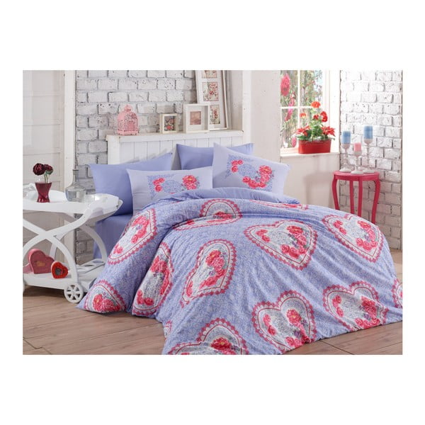 Pamučna posteljina s posteljinom za bračni krevet Lovely Lilac, 200 x 220 cm