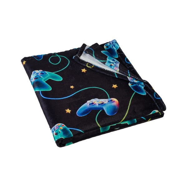 Crna/plava deka za bebe od mikropliša 130x170 cm Gamer – Catherine Lansfield