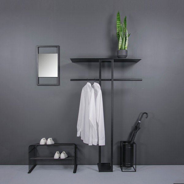 Crna željezna zidna vješalica s policom 100 cm Luno Large – Spinder Design-image-4
