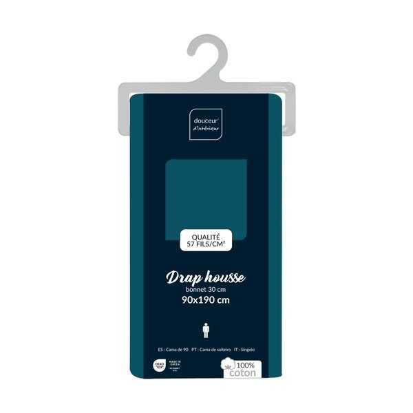 Petrolej zelena pamučna plahta s gumom 90x190 cm Lina – douceur d'intérieur-image-2