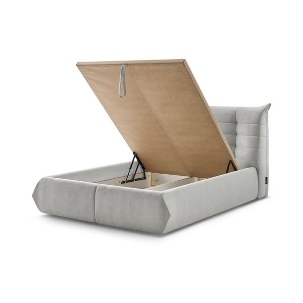 Svijetlo sivi tapecirani bračni krevet s prostorom za pohranu s podnicom 160x200 cm Clothilde – Bobochic Paris-image-3