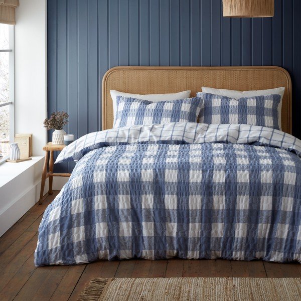 Plava flanelska posteljina za bračni krevet 200x200 cm Gingham Check – Catherine Lansfield