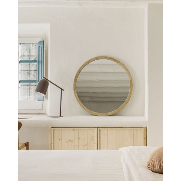 Zidno ogledalo s okvirom od masivnog drveta ø 100 cm Alum – Kave Home-image-2