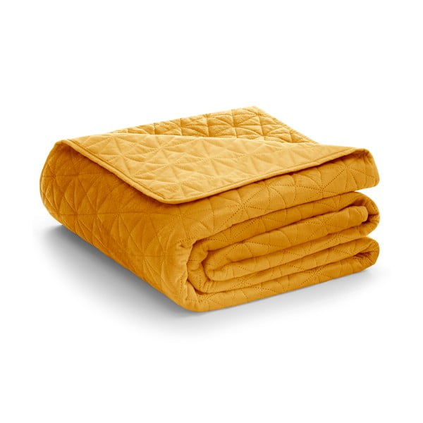Žuti  prošiven prekrivač od samta 260x280 cm Laila – AmeliaHome