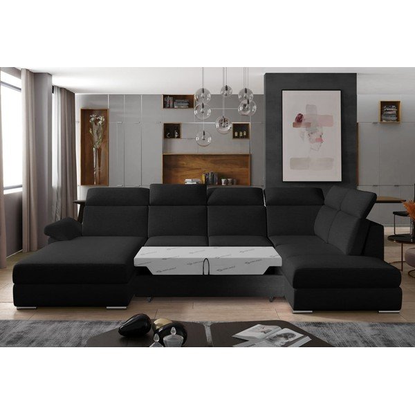 Crna sklopiva kutna garnitura (s desnim kutom/u obliku slova "U") Evanell – ELTAP-image-2