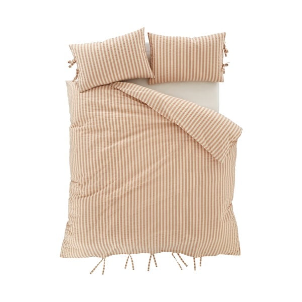 Posteljina za bračni krevet boja terakote 200x200 cm Zanzibar Stripe – Pineapple Elephant