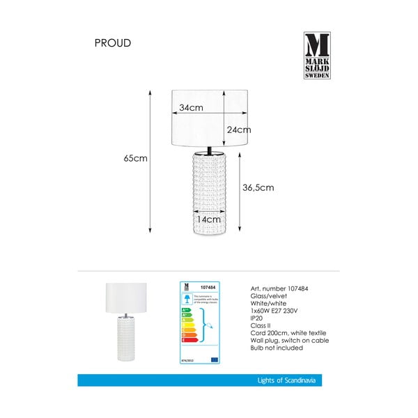 Bijela stolna lampa Markslöjd Proud, ø 34 cm-image-2