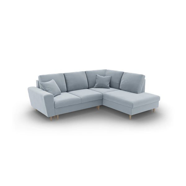 Svijetlo plava baršunasti sklopiva/s prostorom za odlaganje kutna garnitura (s desnim kutom/u obliku slova L) Kyoto – Cosmopolitan Design-image-2