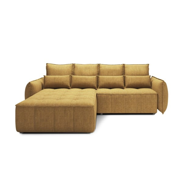 Žuta  baršunasti sklopiva/s prostorom za odlaganje kutna garnitura (s lijevim kutom/s ležaljkom) Campo – ELTAP