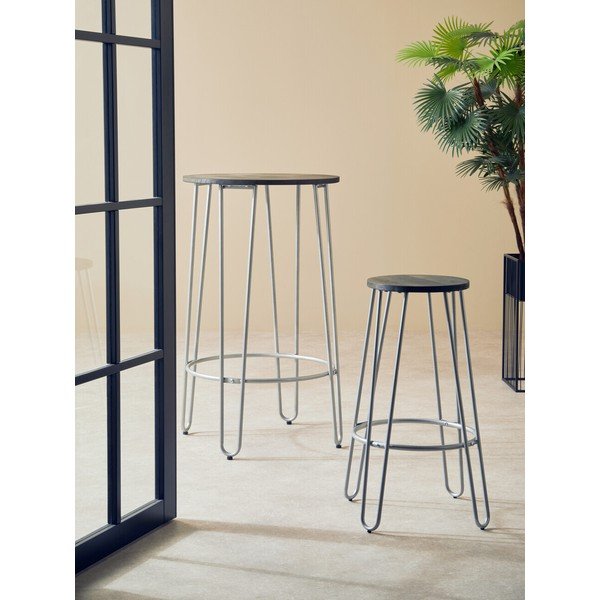 Barska stolica od čvrstog brijesta u srebrnoj boji/u prirodnoj boji (visine sjedala 75 cm) District – Premier Housewares-image-1