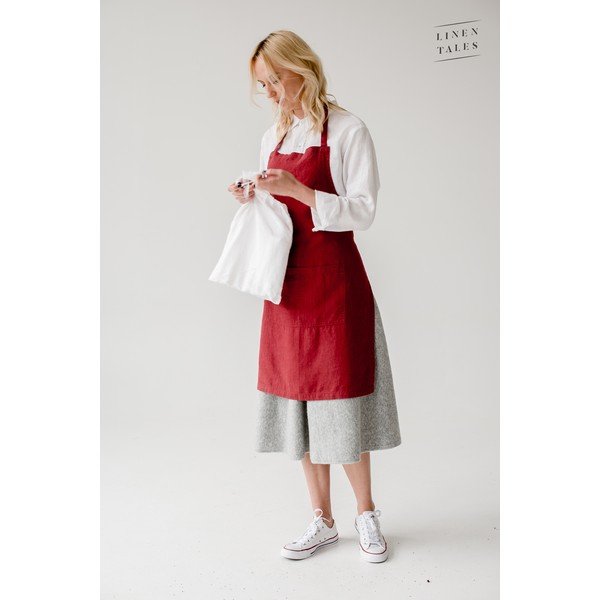 Crvena lanena pregača Linen Tales Daily Apron, 80 x 55 cm-image-3