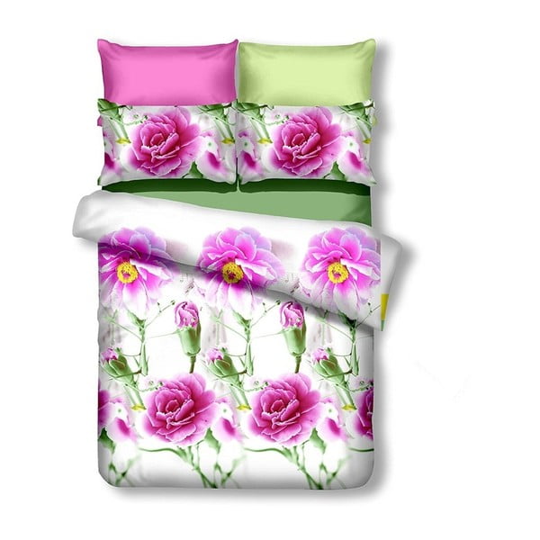 Zelena/ružičasta posteljina za bračni krevet/za produženi krevet od mikrovlakana 200x220 cm Amanda – AmeliaHome