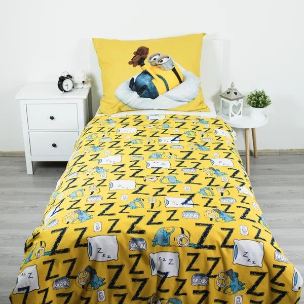 Žuta /plava pamučna dječja posteljina za krevet za jednu osobu 140x200 cm Mimoni Lazy Club – Jerry Fabrics-image-2