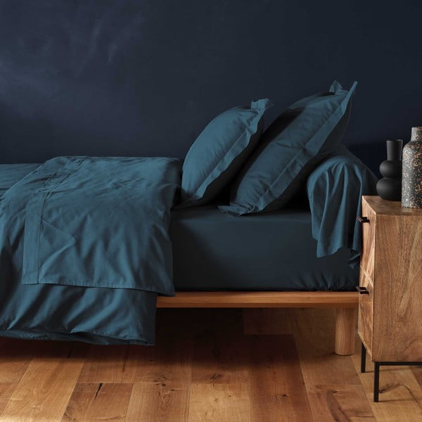 Plava pamučna plahta s gumom 180x200 cm Lina – douceur d'intérieur-image-1