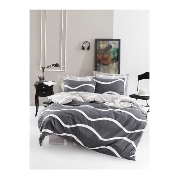 Posteljina s posteljinom za bračni krevet od pamuka Mijolnir Novia Grey, 200 x 220 cm