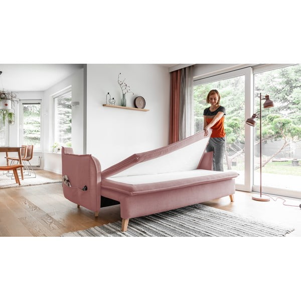 Svijetlo ružičasta sklopiva sofa 225 cm Charming Charlie – Miuform-image-4