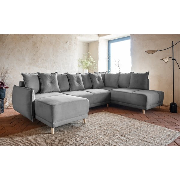 Siva sklopiva kutna garnitura od samta (s desnim kutom/u obliku slova "U") Lazy Lukka – Miuform-image-3