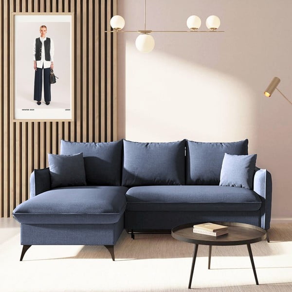 Plava sklopiva/s prostorom za odlaganje kutna garnitura (s lijevim kutom/s ležaljkom) Brim – Rodier-image-1