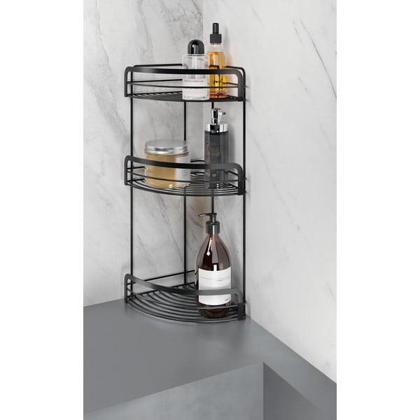 Crna troetažna kutna kupaonska polica Metaltex Origin-image-1