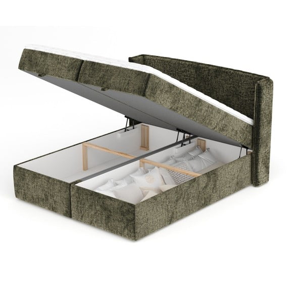 Tamno zeleni boxspring krevet s prostorom za pohranu 160x200 cm Passion – Maison de Rêve-image-3