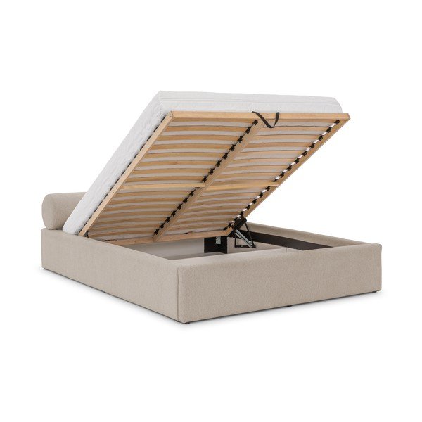 Bež tapecirani bračni krevet s prostorom za odlaganje s podnicom 140x200 cm Cille – Ropez-image-2