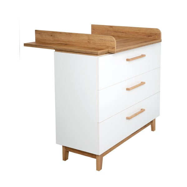 Bijela niska dječja komoda u dekoru hrasta s promjenjivim stolom 118x104 cm Finn – Roba-image-3