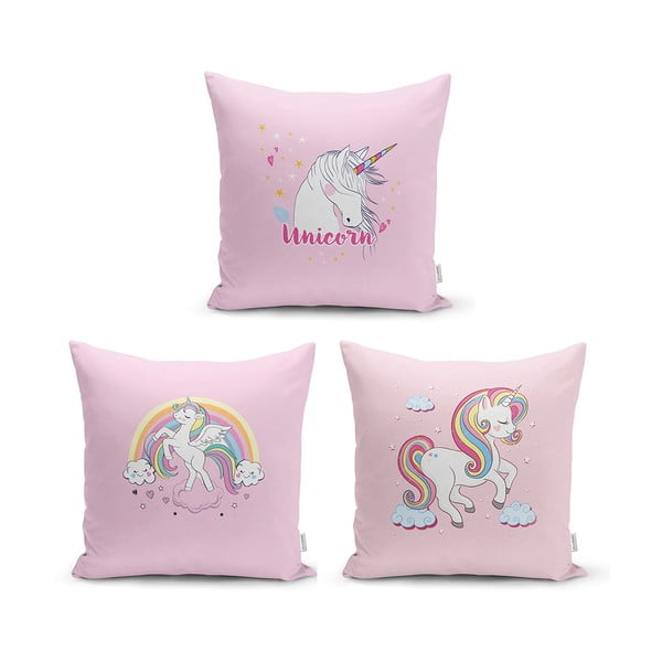 Set od 3 jastučnice Minimalističke jastučnice Pink Unicorn, 45 x 45 cm