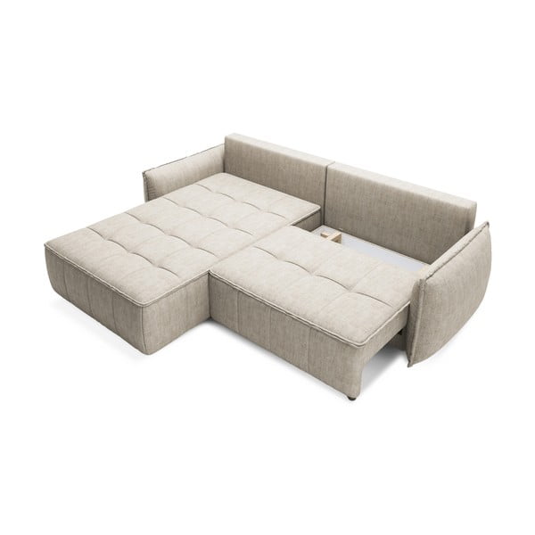 Bež baršunasti sklopiva/s prostorom za odlaganje kutna garnitura (s lijevim kutom/s ležaljkom) Campo – ELTAP-image-1