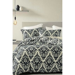 Crna/bež posteljina za bračni krevet/za produženi krevet od renforce pamuka s uključenom plahtom/4-dijelna 200x220 cm Damask – Mila Home