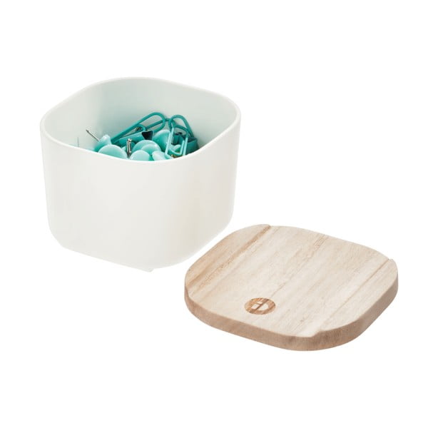 Bijela kutija za pohranu s poklopcem od drveta paulovnije iDesign Eco, 9 x 9 cm-image-3