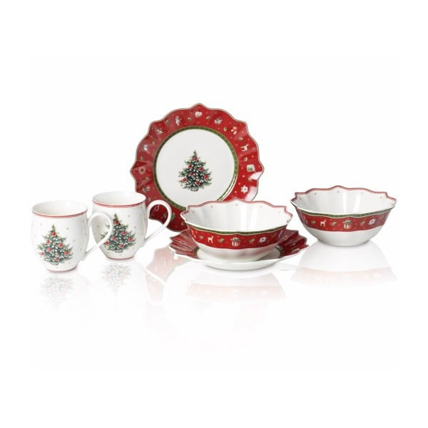 Crveno-bijeli porculanski 6-dijelni set posuđa s božićnim motivom Villeroy & Boch