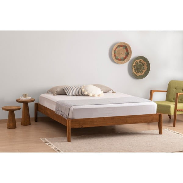 Bračni krevet od masivne smreke s podnicom 180x200 cm u prirodnoj boji/tamno smeđi Galaksi – Kalune Design-image-1