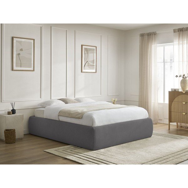 Tamno sivi tapecirani bračni krevet s prostorom za odlaganje/bez uzglavlja s podnicom 180x200 cm Inera – Bobochic Paris-image-1