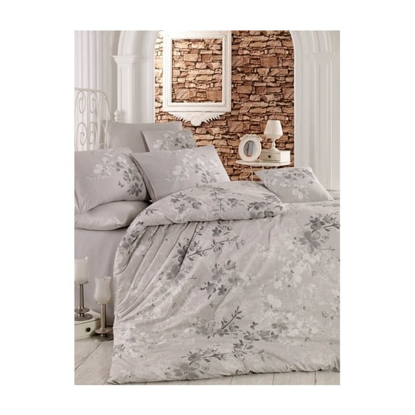 Siva posteljina za bračni krevet Elena, 200 x 220 cm