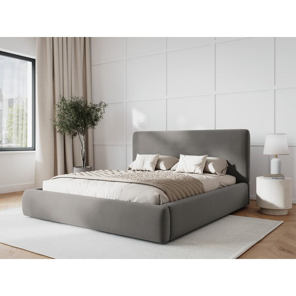 Sivi tapecirani bračni krevet s prostorom za pohranu s podnicom 160x200 cm Colonel – Cosmopolitan Design-image-1