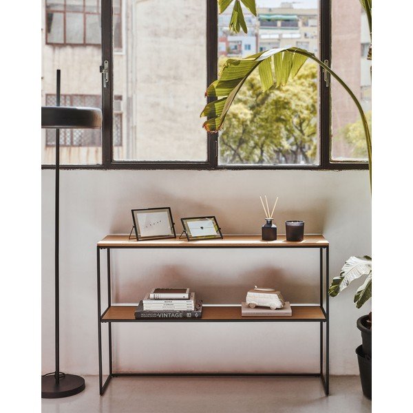 Bijeli/u prirodnoj boji pomoćni stol u dekoru hrasta 30x120 cm Yoana – Kave Home-image-1