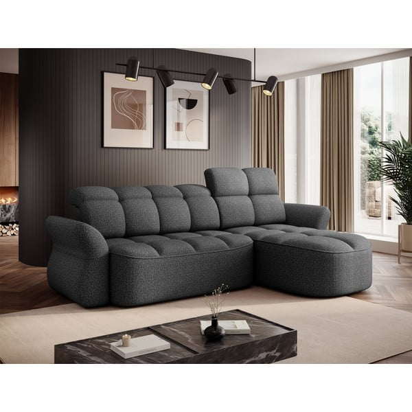 Tamno siva baršunasti sklopiva/s prostorom za odlaganje kutna garnitura (s desnim kutom/s ležaljkom) Beneth – ELTAP-image-3