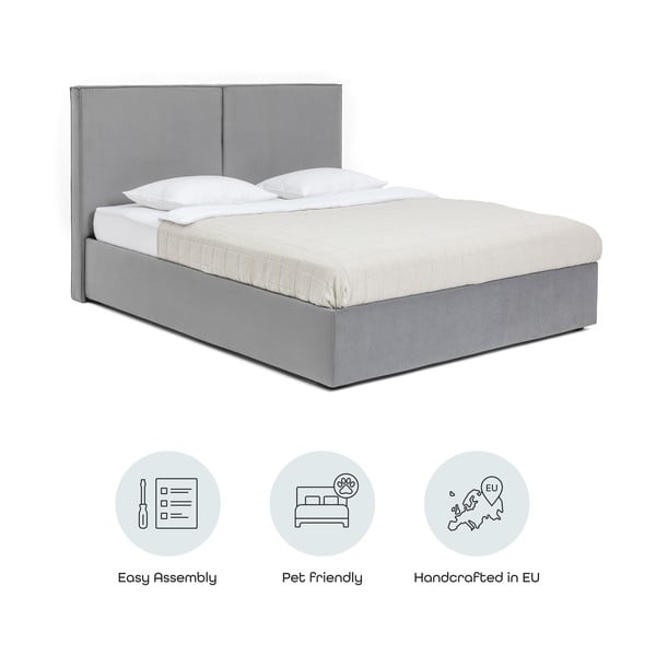 Sivi tapecirani bračni krevet s podnicom i prostorom za odlaganje 160x200 cm Thessa Bold – Bonami Selection-image-4