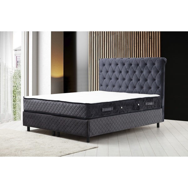 Tamno plavi boxspring krevet s prostorom za odlaganje 160x200 cm Sonata – Kalune Design-image-1