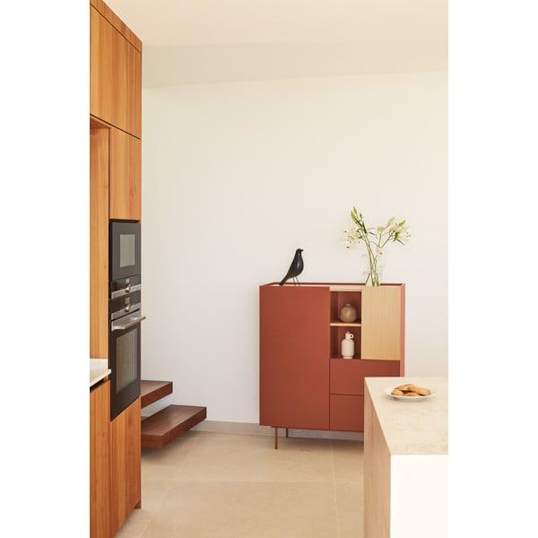 Ciglasta/u prirodnoj boji visoka komoda u dekoru hrasta 100x120 cm Otto – Teulat-image-1