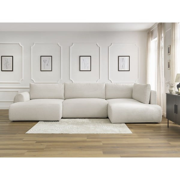 Krem sklopiva/s prostorom za odlaganje kutna garnitura od samta (s desnim kutom/u obliku slova "U") Lucien – Bobochic Paris-image-1