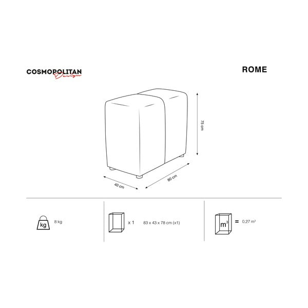 Plavi baršunasti naslon za modularnu sofu Rome Velvet - Cosmopolitan Design-image-3