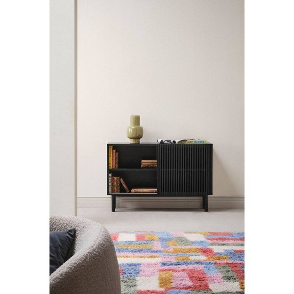 Crni ormarić u dekoru jasena s kliznim vratima 124x80x45 cm Sion – Jotex-image-1