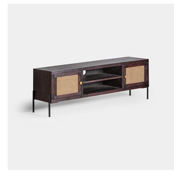Crna/u prirodnoj boji TV komoda od masivne jele 150x50 cm Kenia – Burkina-image-1